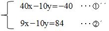4x-y=--4と9x-10y=84の連立方程式
