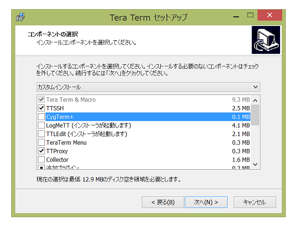 Tera Term セットアップーCygTerm+のチェックは外す