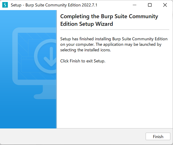 ダウンロードしたBurp Suite Community Editionのインストーラーを起動した際のイメージ（完了画面）