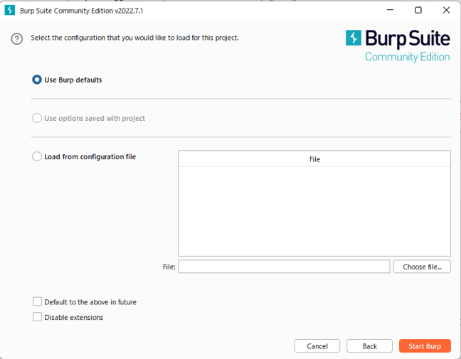 Burp Suite Community Editionの起動（設定）